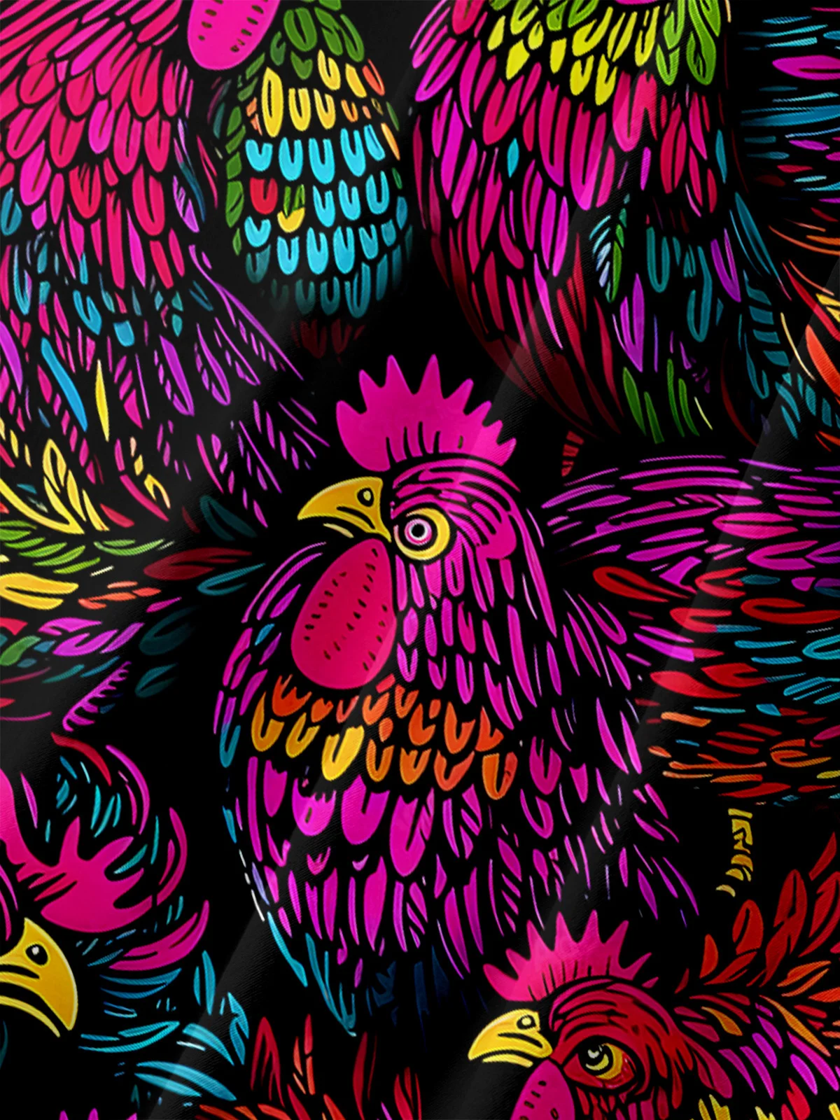 Rooster Art Painting Chest Pocket Short Sleeve Casual Shirt