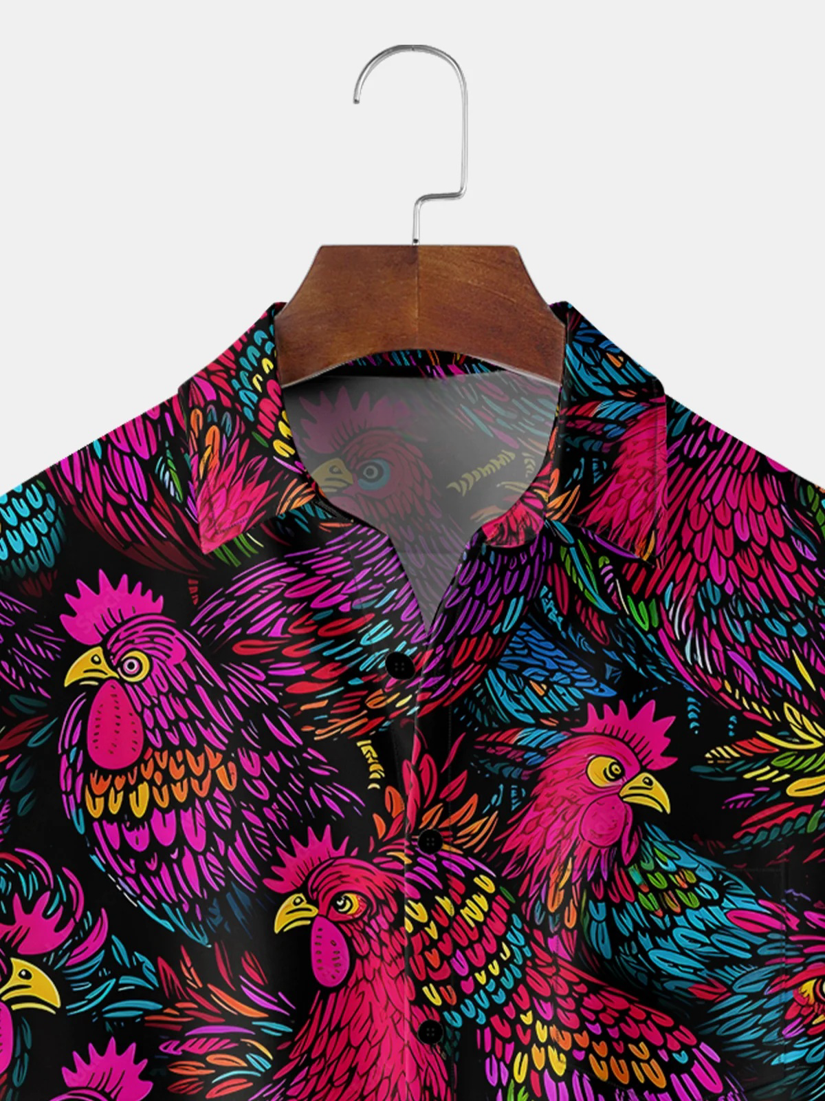 Rooster Art Painting Chest Pocket Short Sleeve Casual Shirt