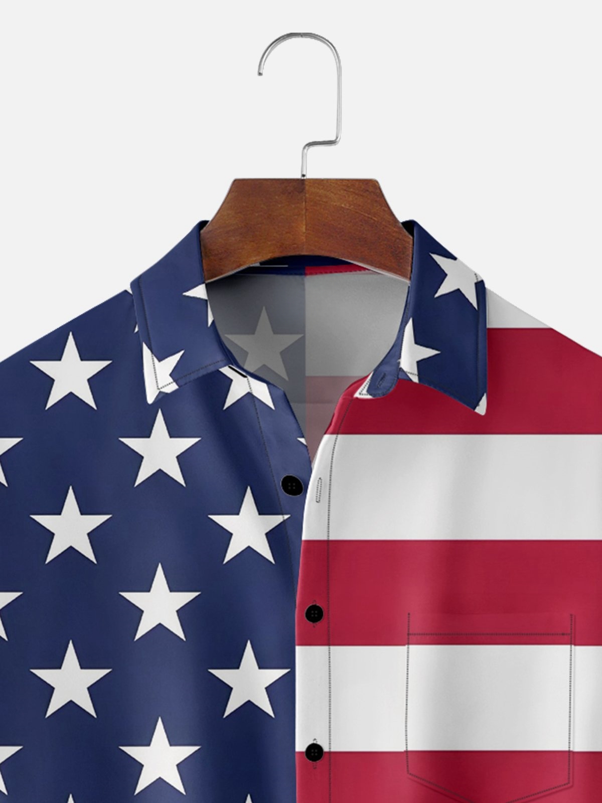 Moisture-wicking American Flag Chest Pocket Hawaiian Shirt