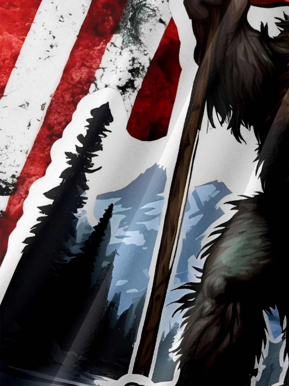 American Flag Bigfoot Chest Pocket Breathable Casual Shirt