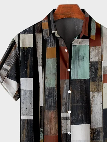 Hawaiian Retro Geometric Abstract Elements Men's Casual Short-sleeved Shirt