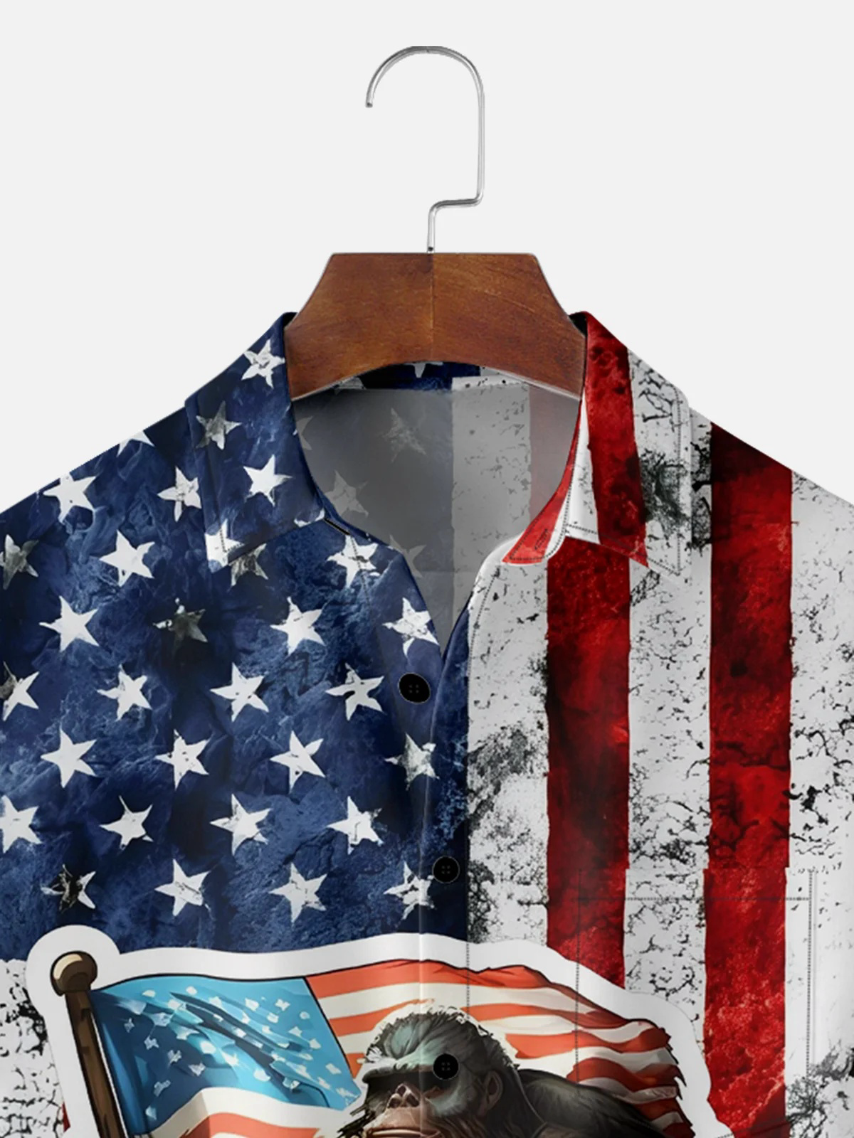 American Flag Bigfoot Chest Pocket Breathable Casual Shirt