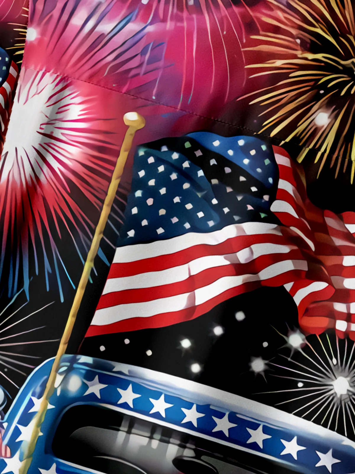 American Flag Car Chest Pocket Short Sleeve Casual Shirt