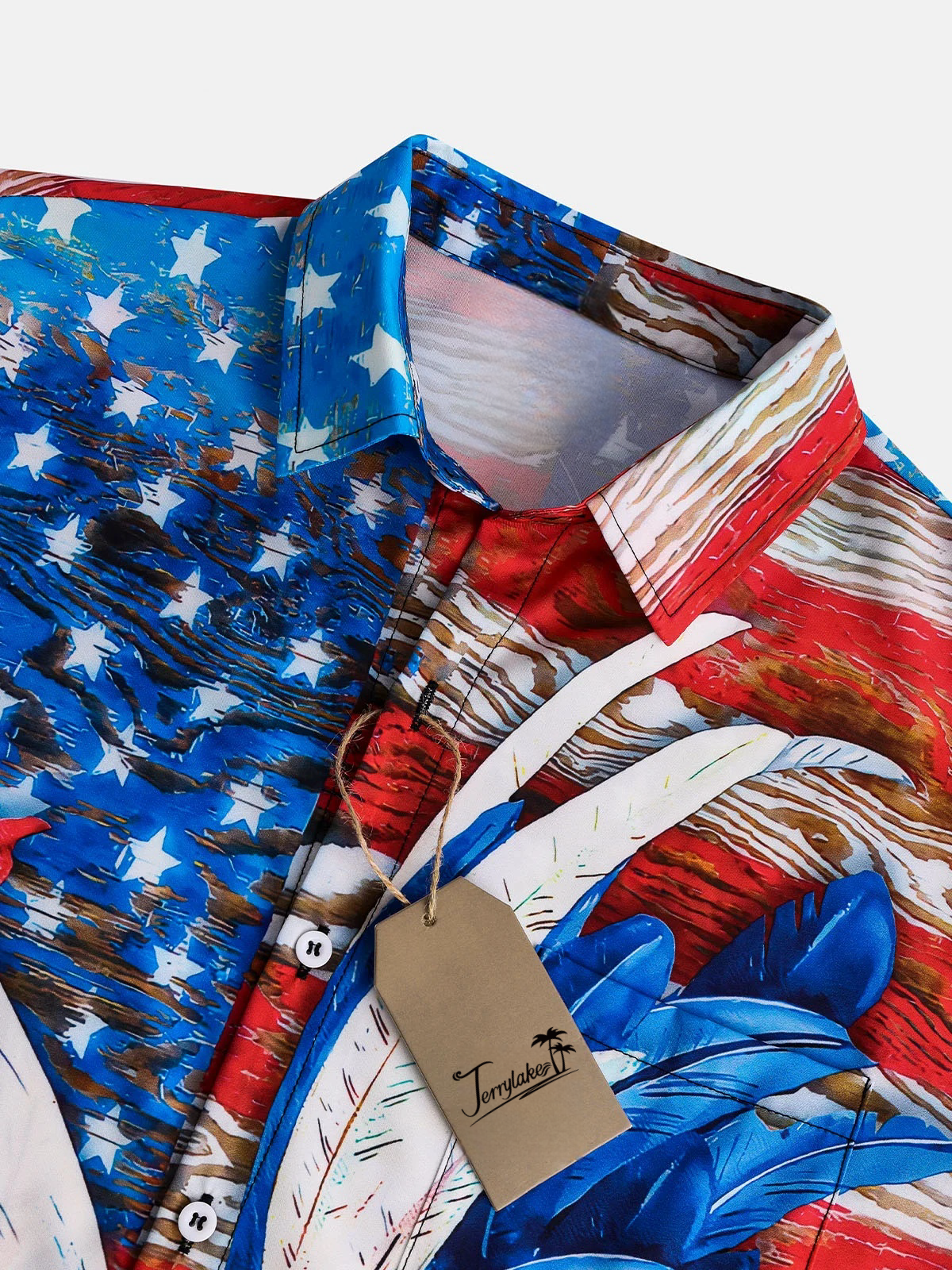 Men's Flag and Rooster Print Casual Breathable Hawaiian Short Sleeve Shirt