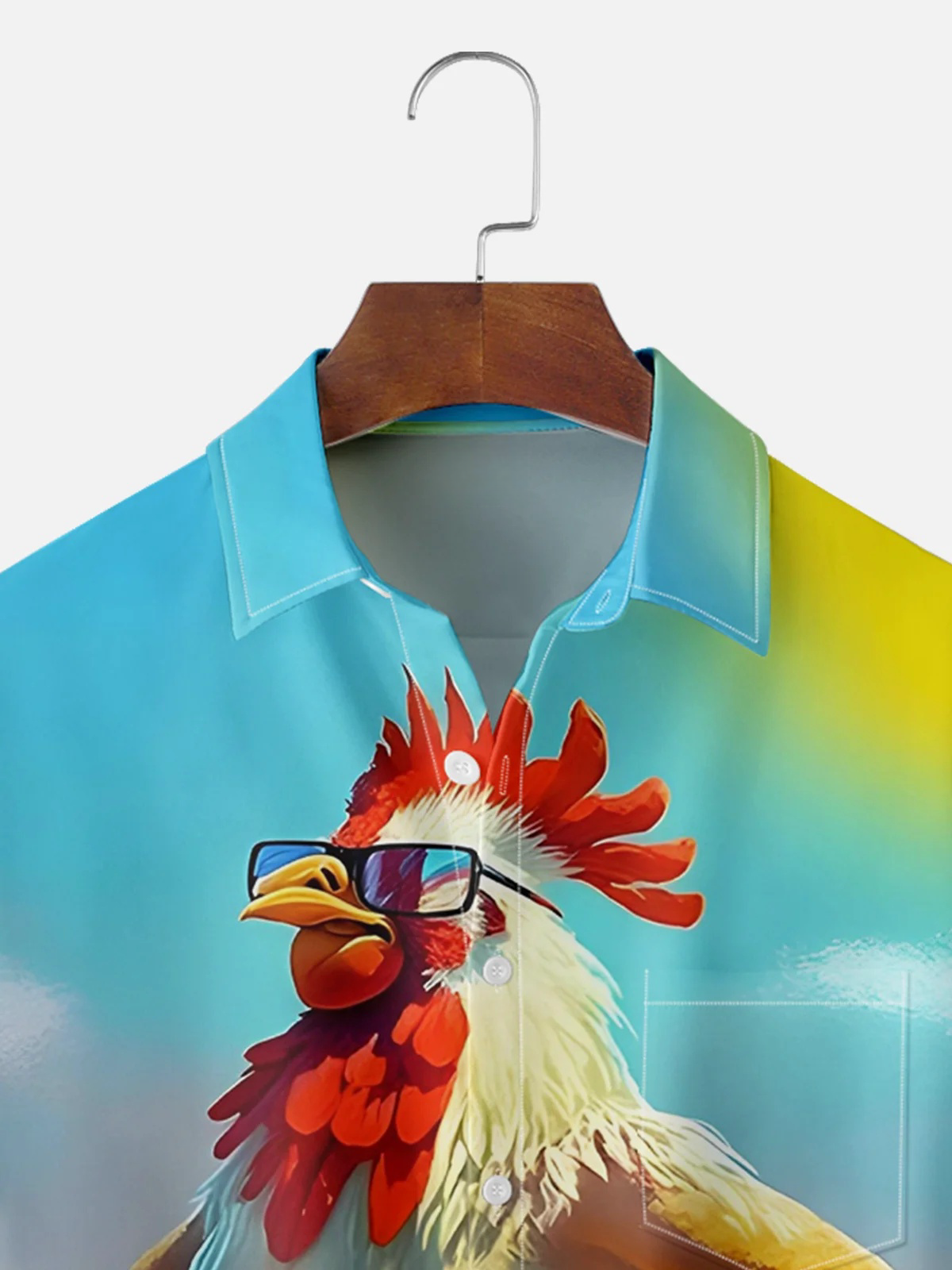 Moisture-wicking Beach Fun Chicken Chest Pocket Hawaiian Shirt