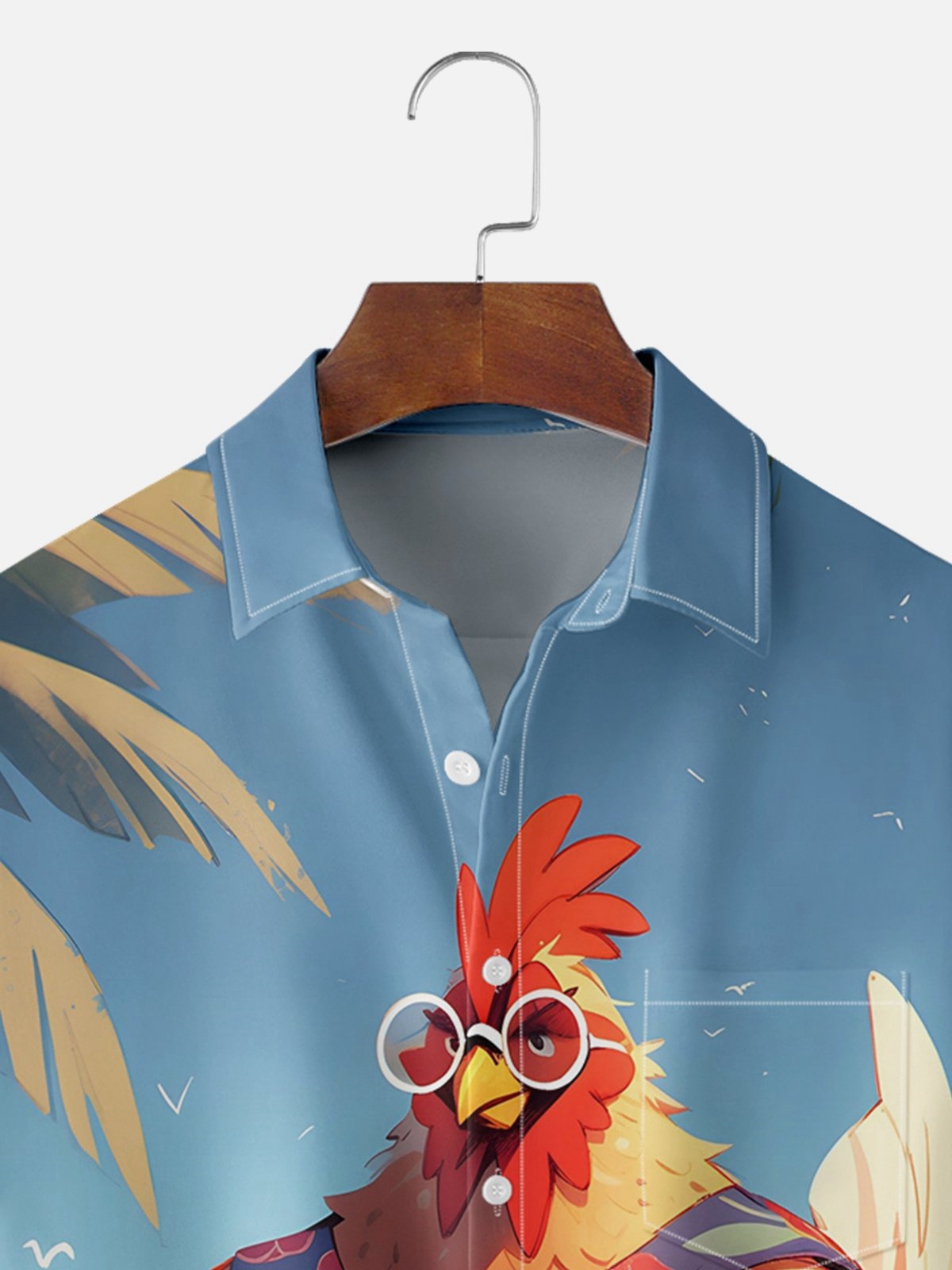 Moisture-wicking Beach Vacation Chicken Chest Pocket Hawaiian Shirt
