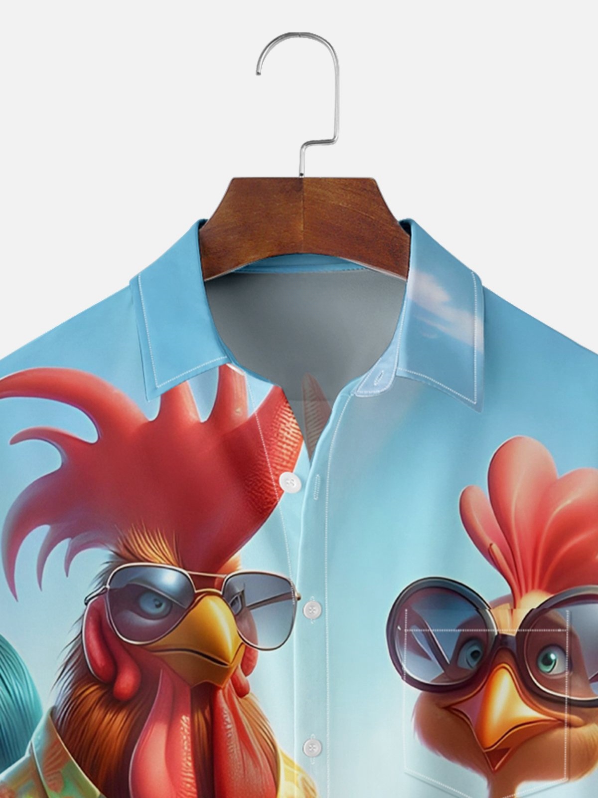 Moisture-wicking Vacation Rooster Chest Pocket Hawaiian Shirt