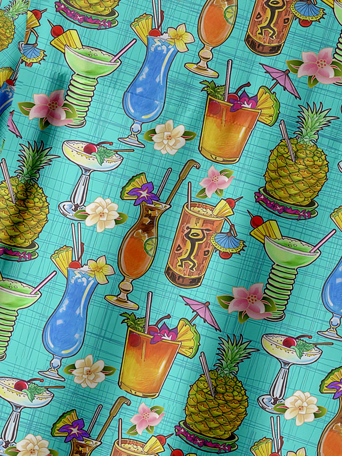Fruit Juice Pineapple Chest Pocket Short Sleeve Shirt