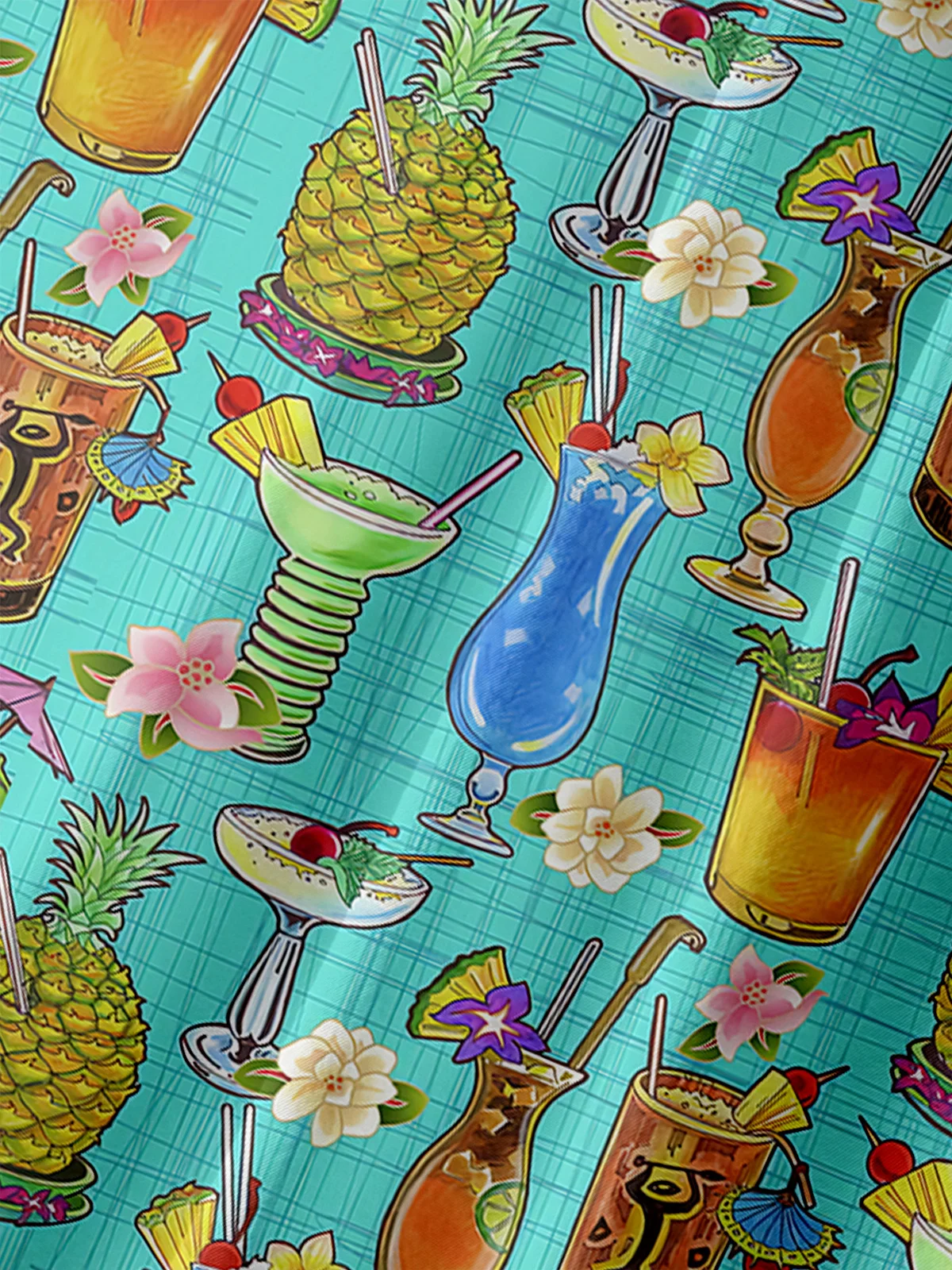 Fruit Juice Pineapple Chest Pocket Short Sleeve Shirt