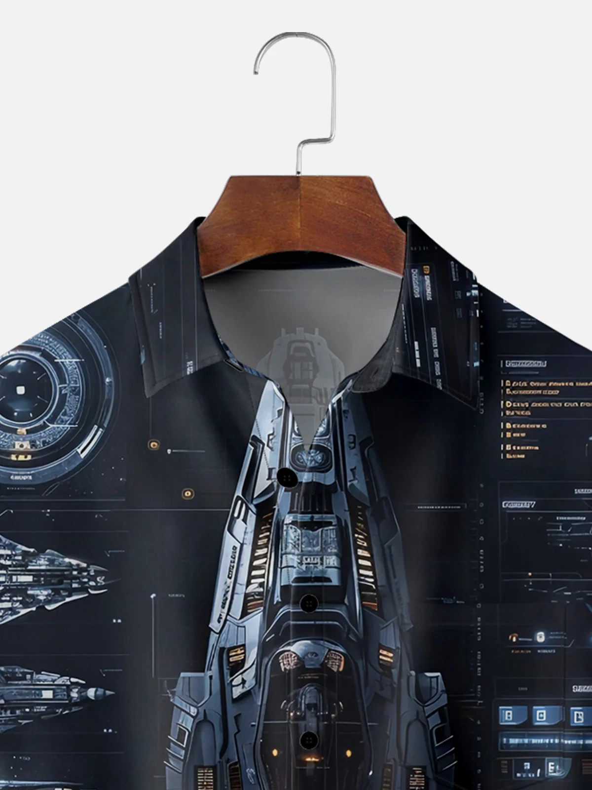 Moisture-wicking Technology Space Spaceship Chest Pocket Hawaiian Shirt