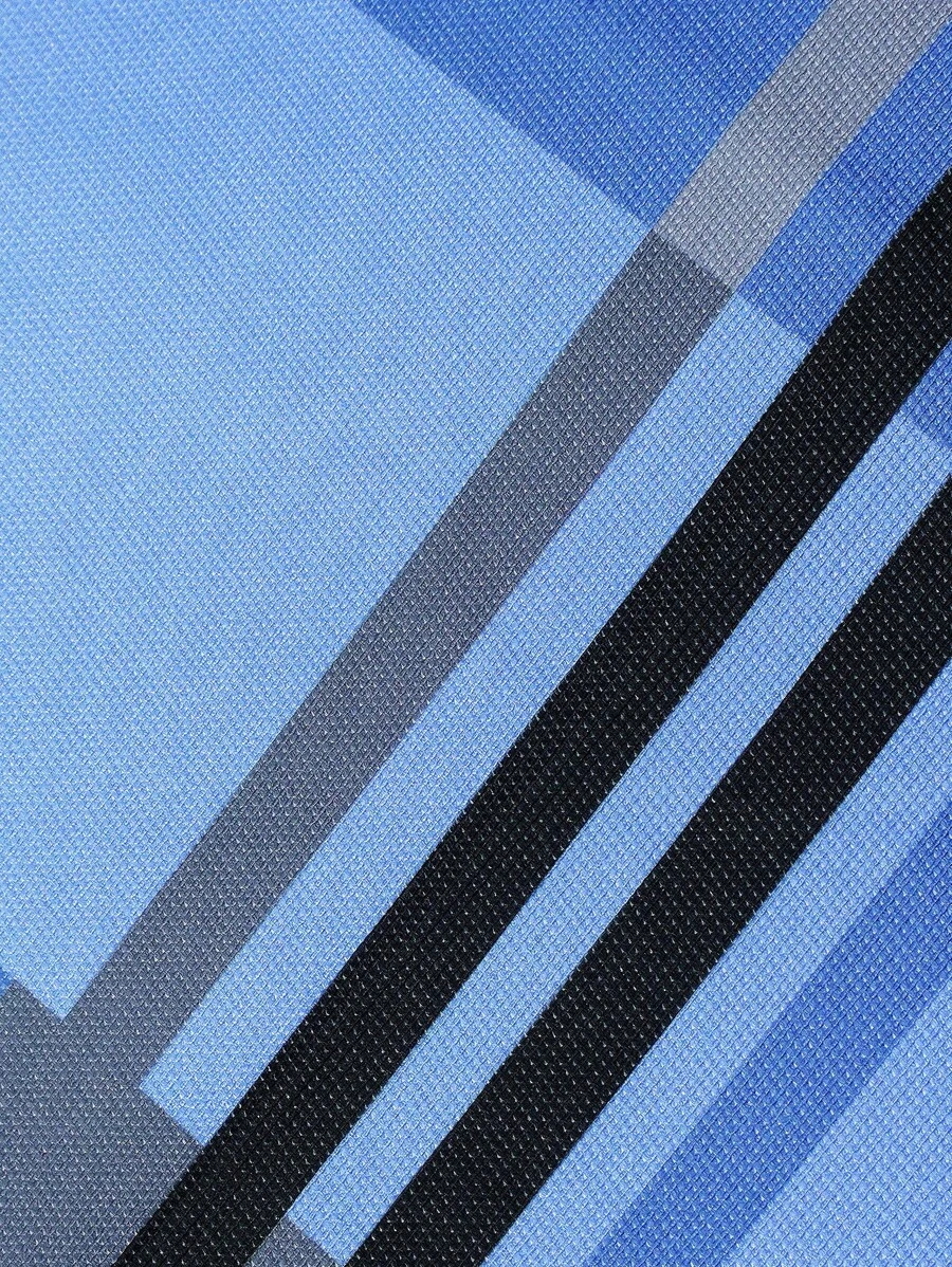 Men Striped Print Colorblock Polo Shirt