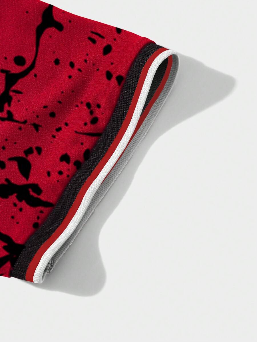 Men Summer Casual Short Sleeved Polo Shirt With Ink Splash Printing Button Up Graphic Polo Shirt For Husband