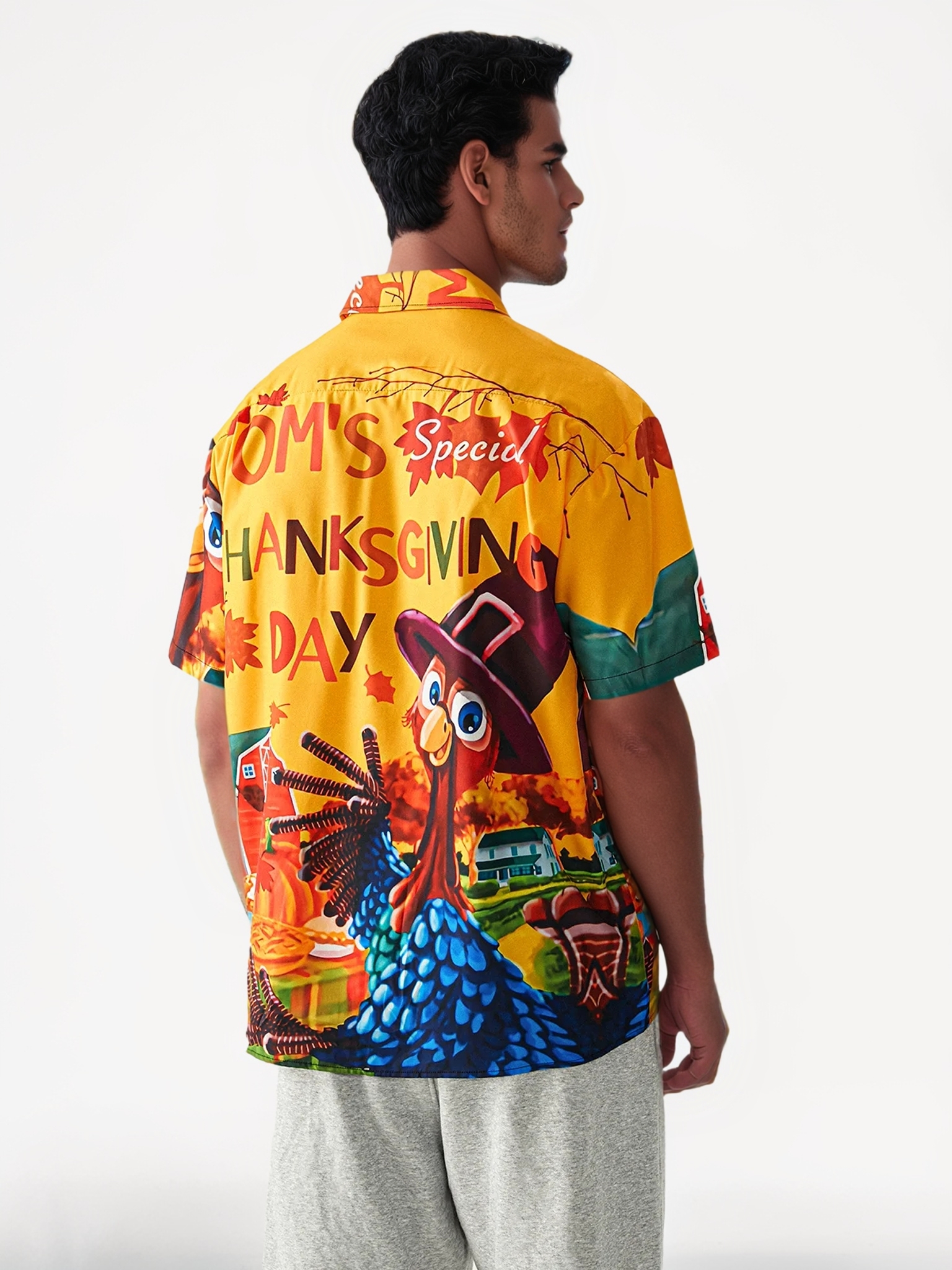 Thanksgiving Turkey Chest Pocket Short Sleeve Casual Shirt