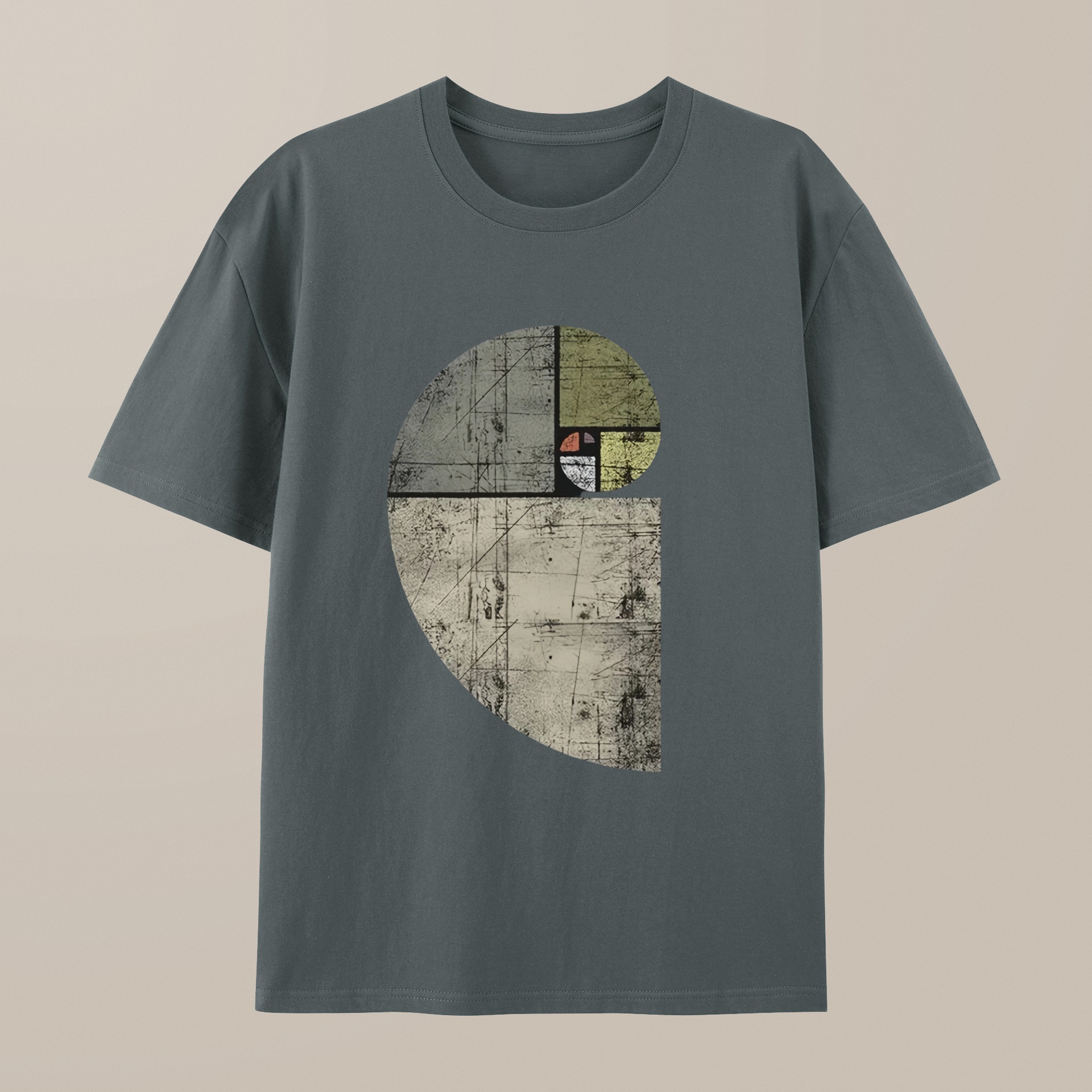 （100% Cotton）Distressed Fibonacci Spiral Geek Graphic T-Shirt