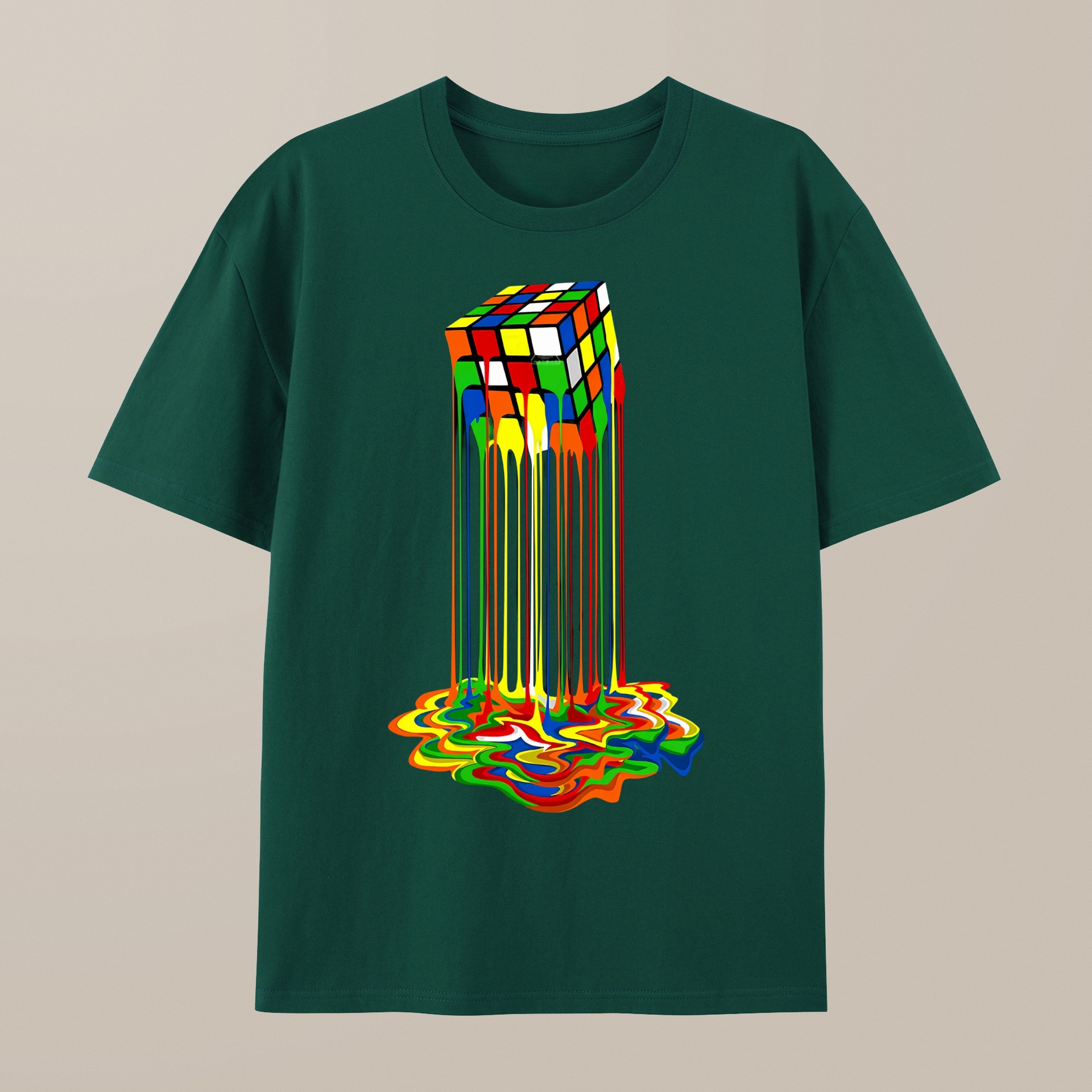 （100% Cotton）Rainbow Abstraction melted rubix cube Geek T-Shirt