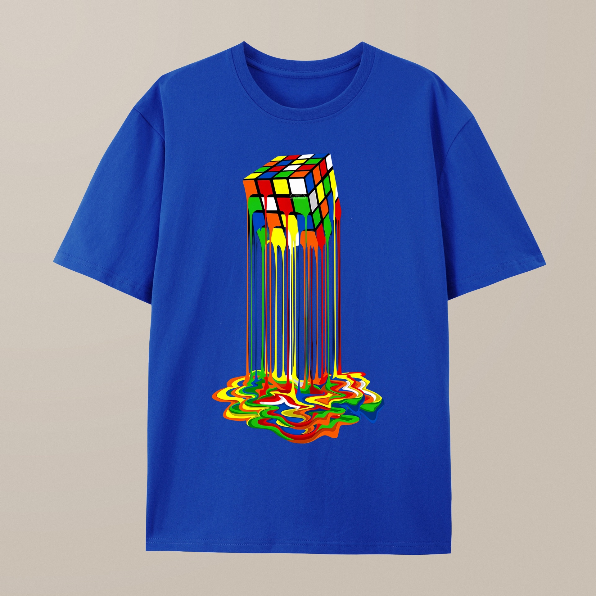 （100% Cotton）Rainbow Abstraction melted rubix cube Geek T-Shirt