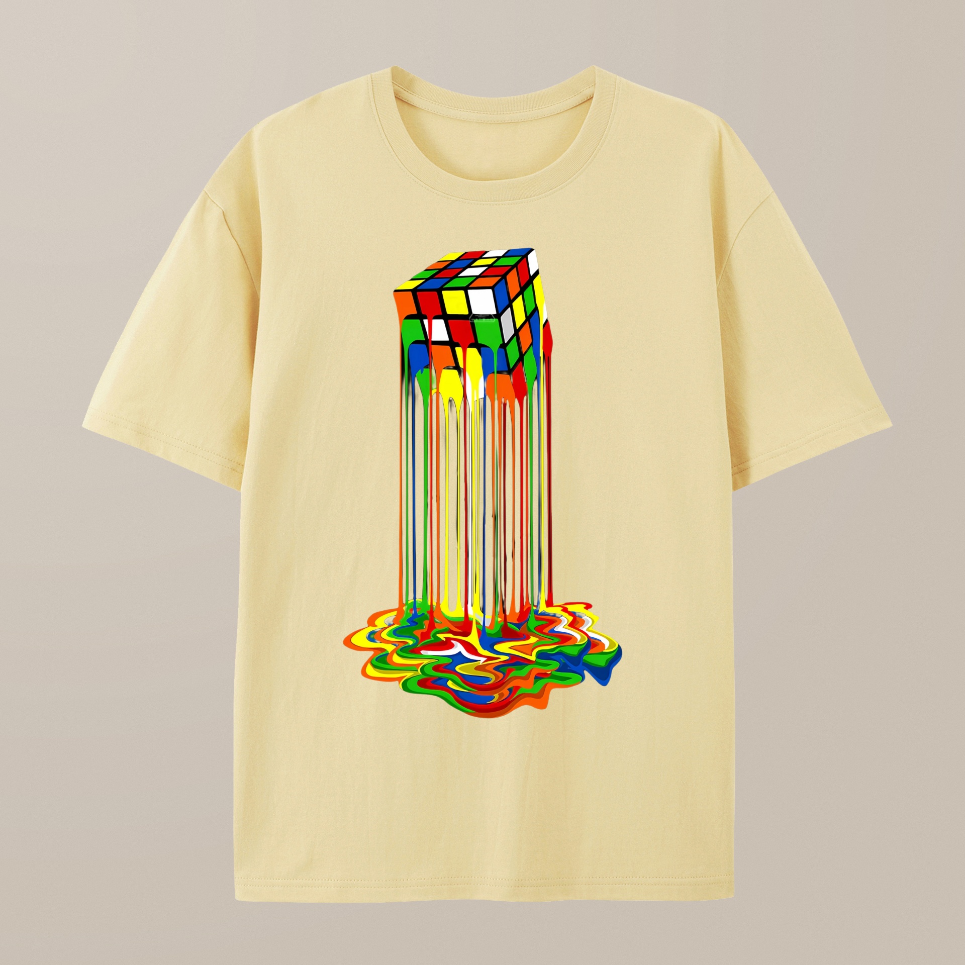 （100% Cotton）Rainbow Abstraction melted rubix cube Geek T-Shirt