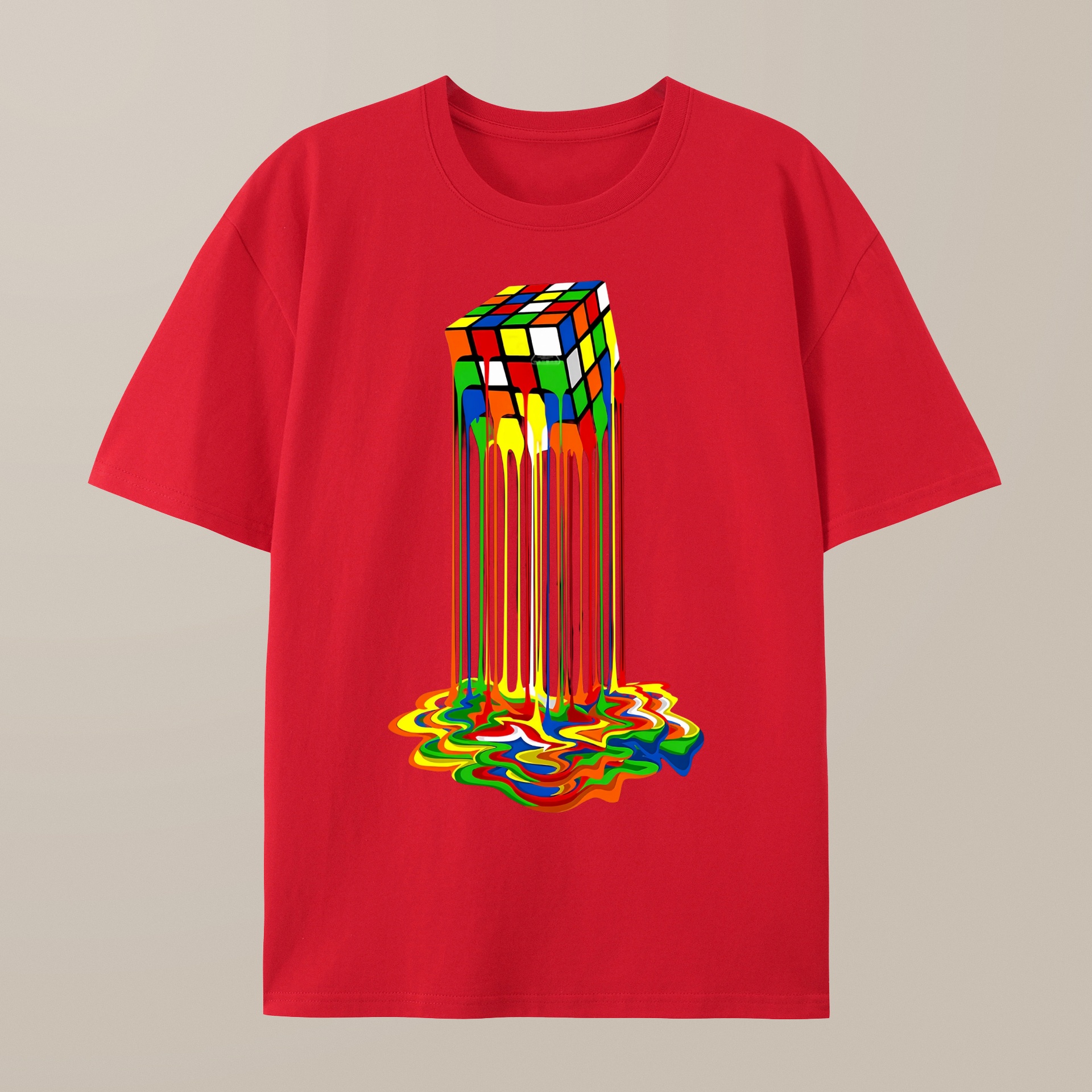 （100% Cotton）Rainbow Abstraction melted rubix cube Geek T-Shirt