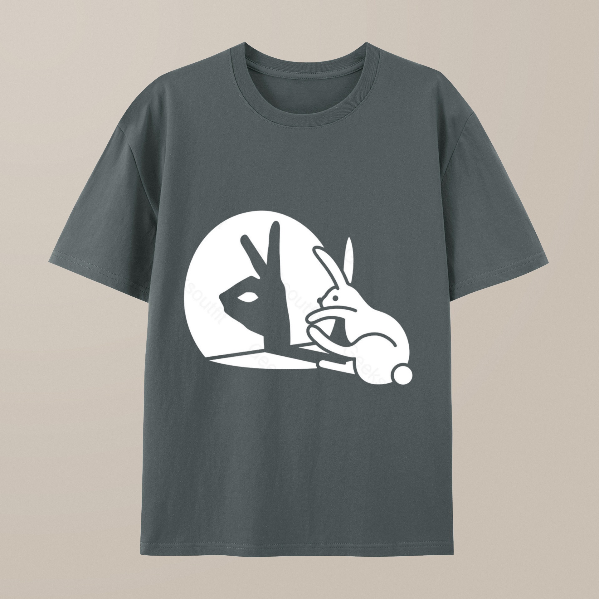 （100% Cotton）Funny Rabbit Hand Shadow Puppets Bunny Figure Pop Art Geek T-Shirt
