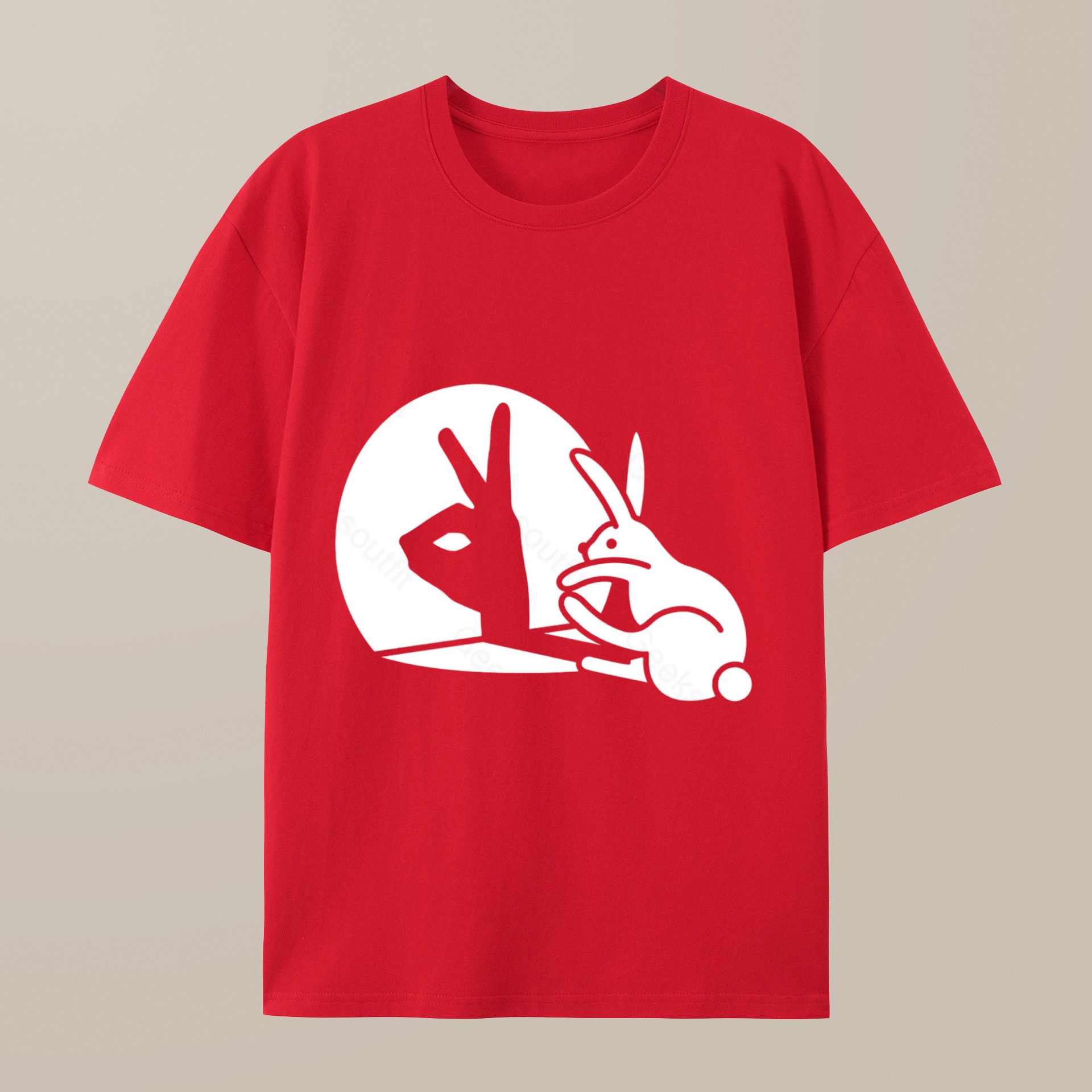 （100% Cotton）Funny Rabbit Hand Shadow Puppets Bunny Figure Pop Art Geek T-Shirt
