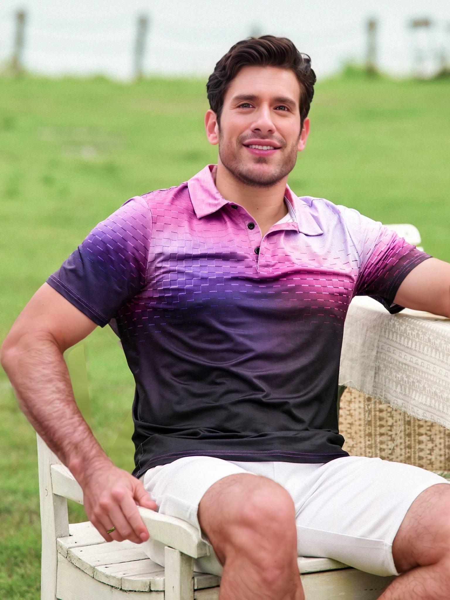 Moisture Wicking Golf Polo 3D Gradient Color Abstract Geometry