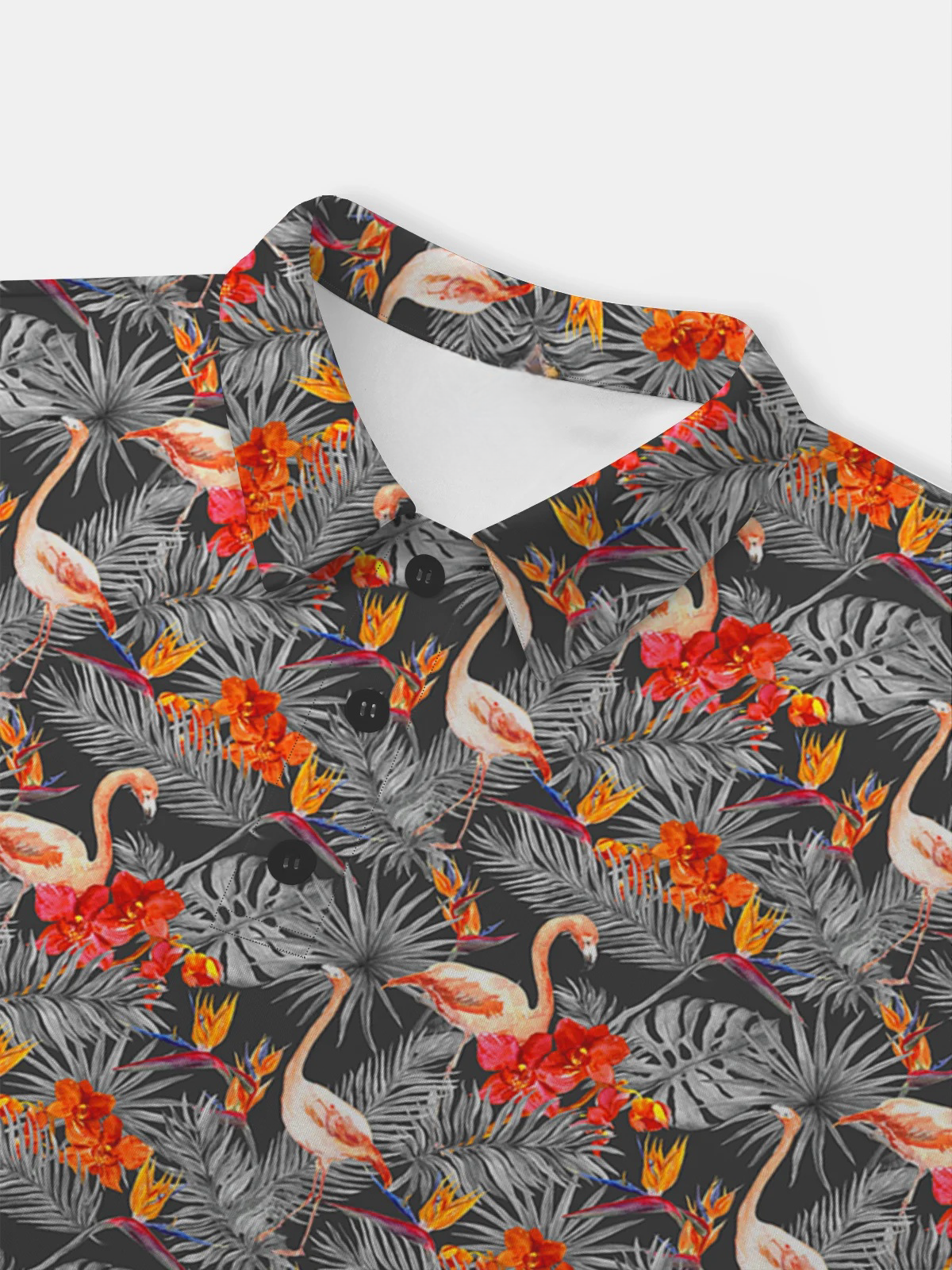 Moisture-wicking Golf Polo Tropical Plants Flamingo
