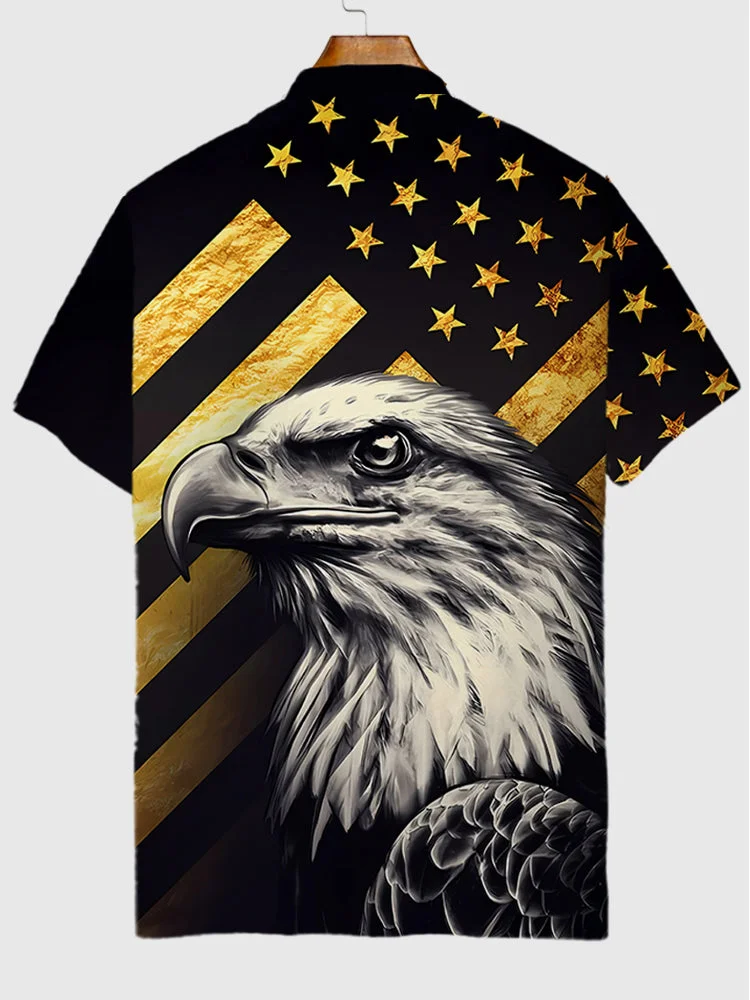 Black Gold Stars And Stripes Eagle Pattern Printing Short Sleeve Polo