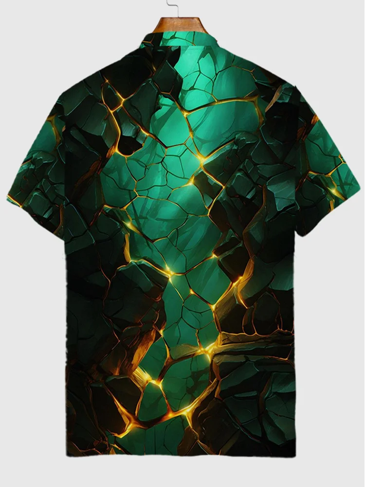 Cool Sci-Fi Golden Light And Broken Green Stones Printing Short Sleeve Polo