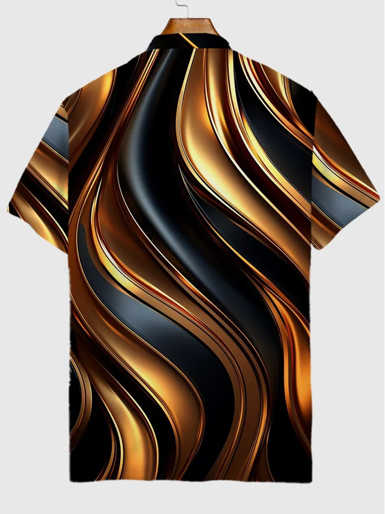 Fashion Luxury Black And Gold Stripes Abstract Pattern Printing Short Sleeve Polo