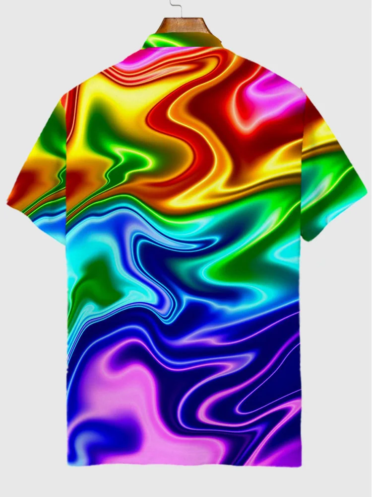 Neon Metallic Rainbow Background Printing Short Sleeve Polo