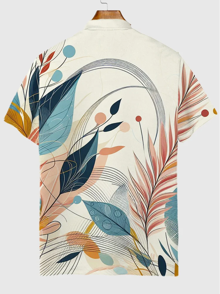 Stylish Botanical And Geometric Elements Abstract Pattern Printing Short Sleeve Polo