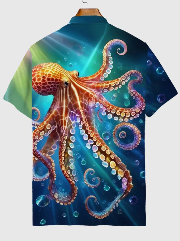 Hawaiian Rainbow Psychedelic Octopus Pattern Printing Short Sleeve Polo