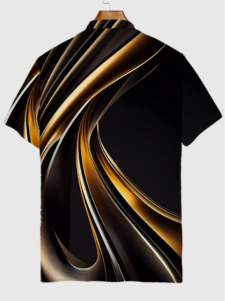 Casual Black And Gold Dynamic Line Pattern Printing Short Sleeve Polo