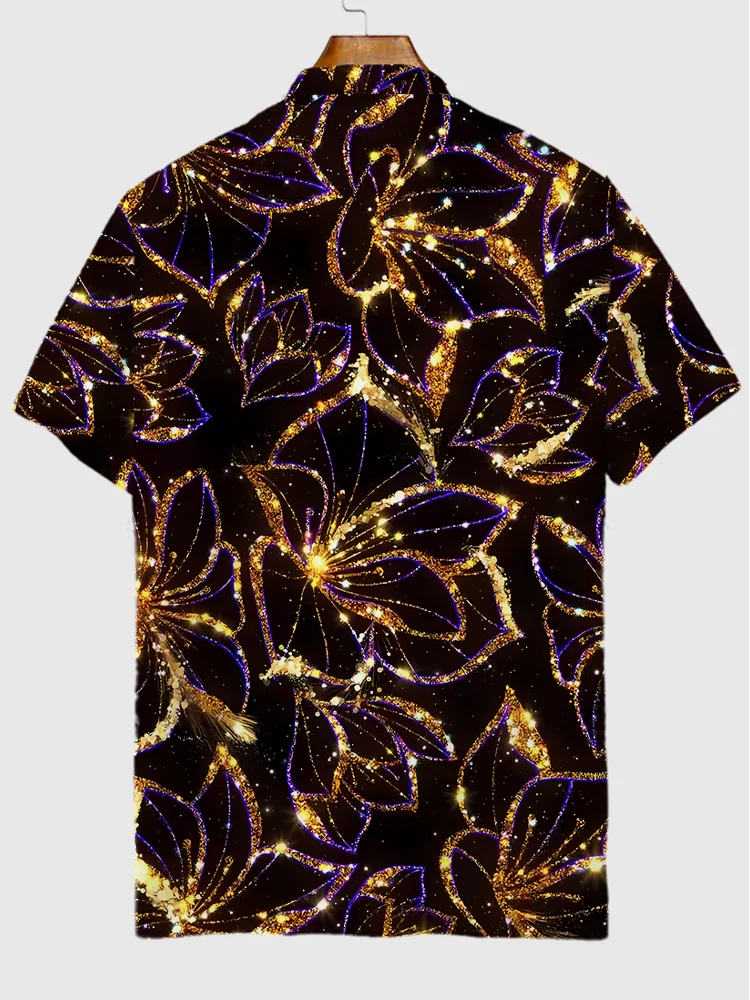 Black And Gold Luxury Flowers Pattern Printing Short Sleeve Polo