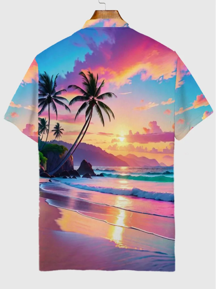 Cool Tropical Sunset With Palm Trees On The Beach Printing Short Sleeve Polo