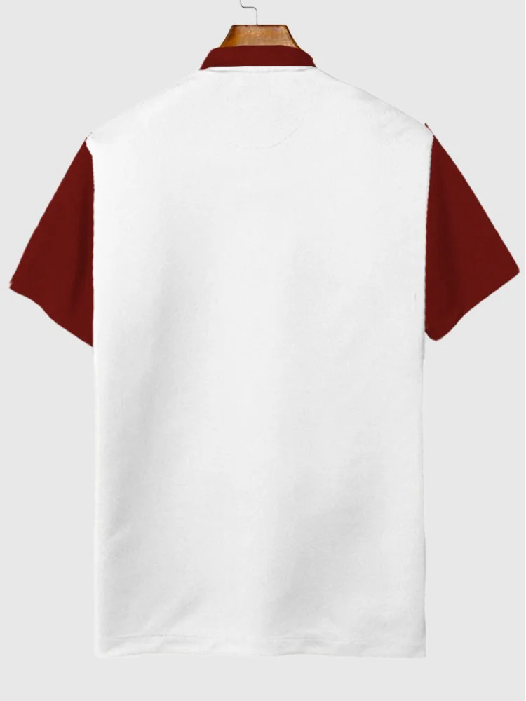 Red And White Stitching Tiger Stripe Eye Printing Short Sleeve Polo