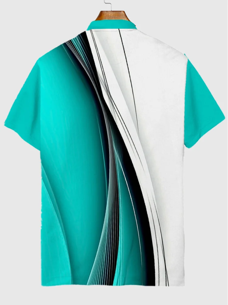 Abstract Technology Background Cyan And White Stitching Pattern Printing Short Sleeve Polo