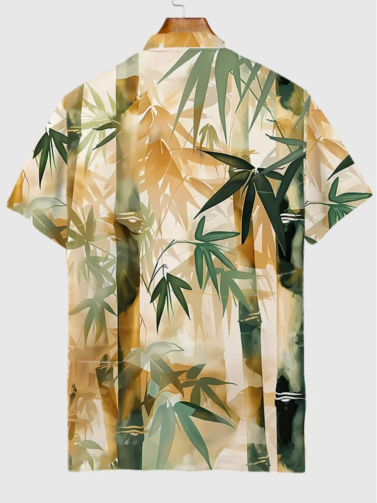 Fresh Bamboo Forest Pattern Printing Short Sleeve Polo