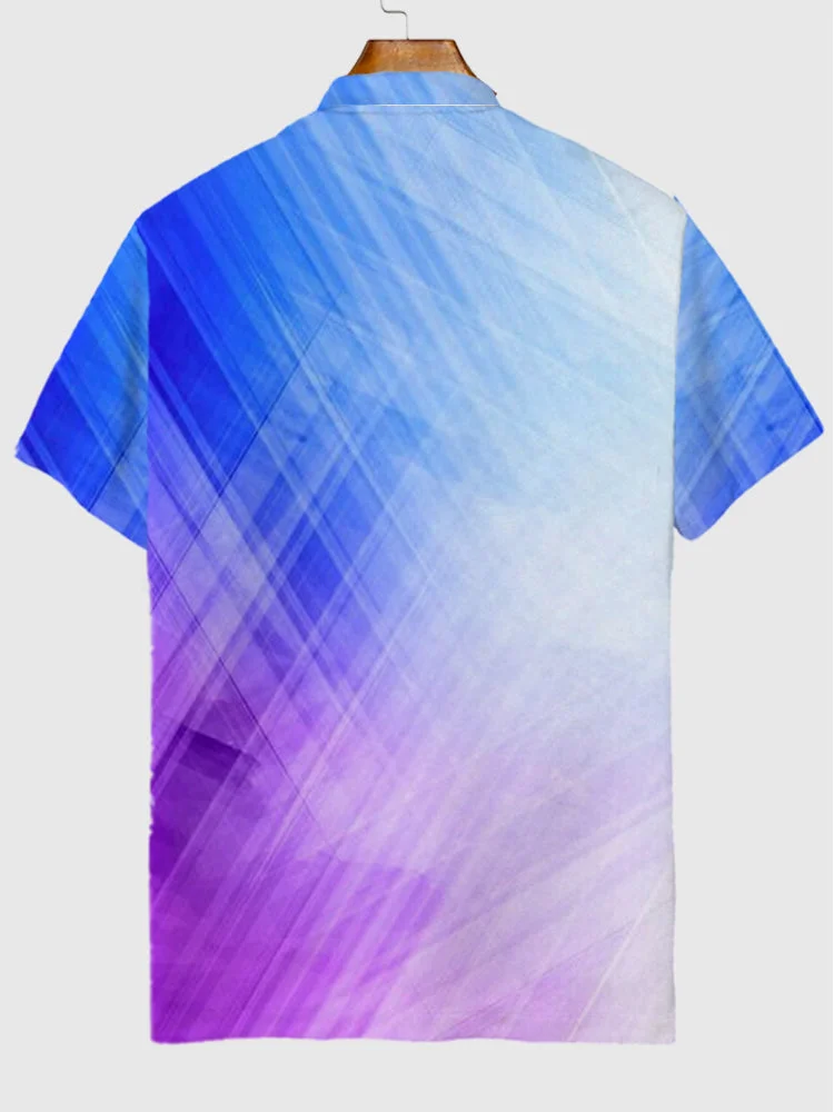 Gradient Blue-Purple Geometric Business Printing Short Sleeve Polo