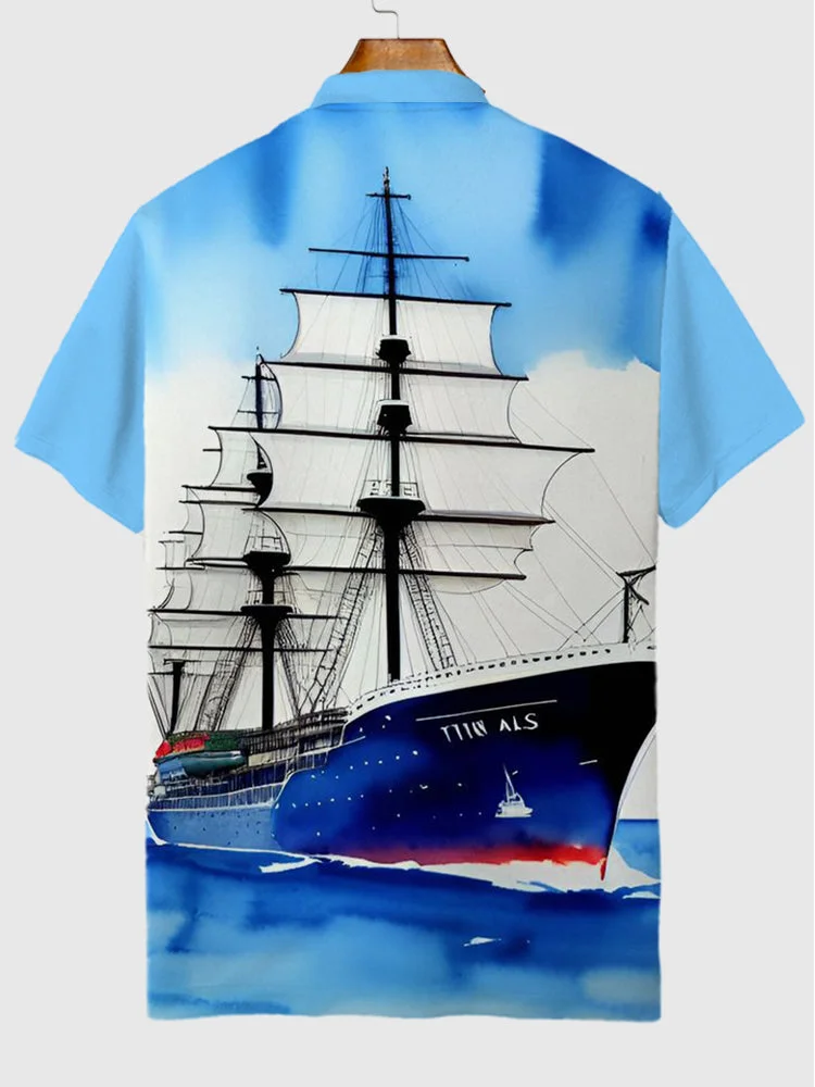 Retro Classic Steamboat Comic Printing Short Sleeve Polo