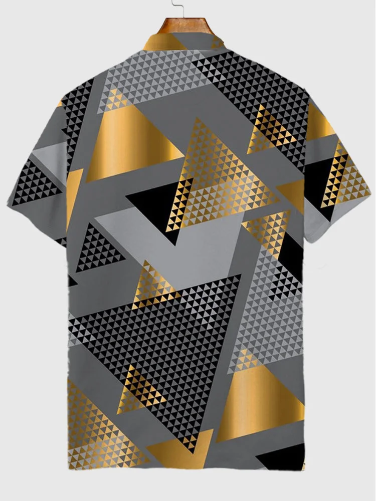 Gradient Geometric Triangle Pattern Printing Short Sleeve Polo