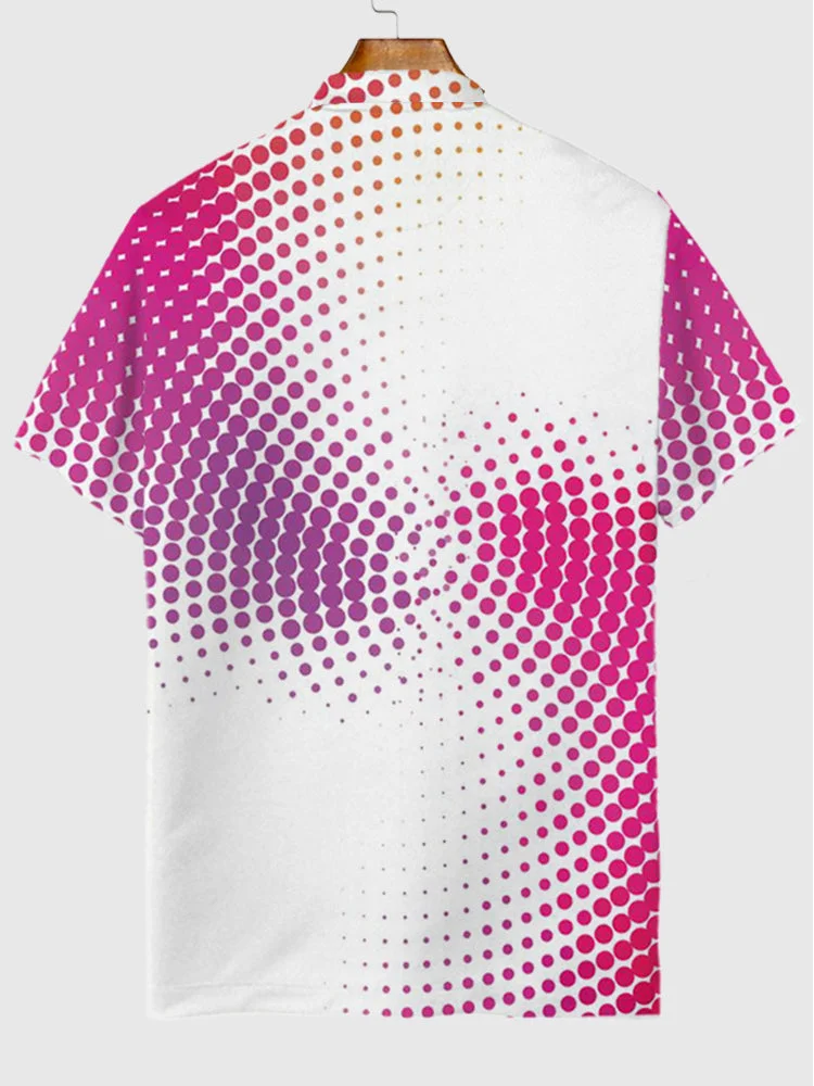 White Pink Optical Illusion Art Polka Dots Geometric Pattern Printing Short Sleeve Polo