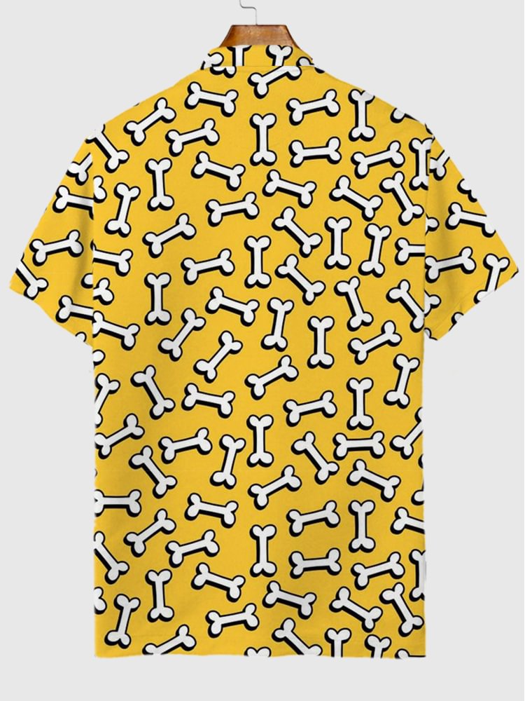 Yellow Hawaiian Cartoon Bones Printing Short Sleeve Polo