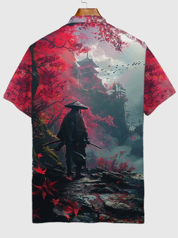 Ukiyoe Bushido Cherry Blossoms And Samurai Printing Short Sleeve Polo