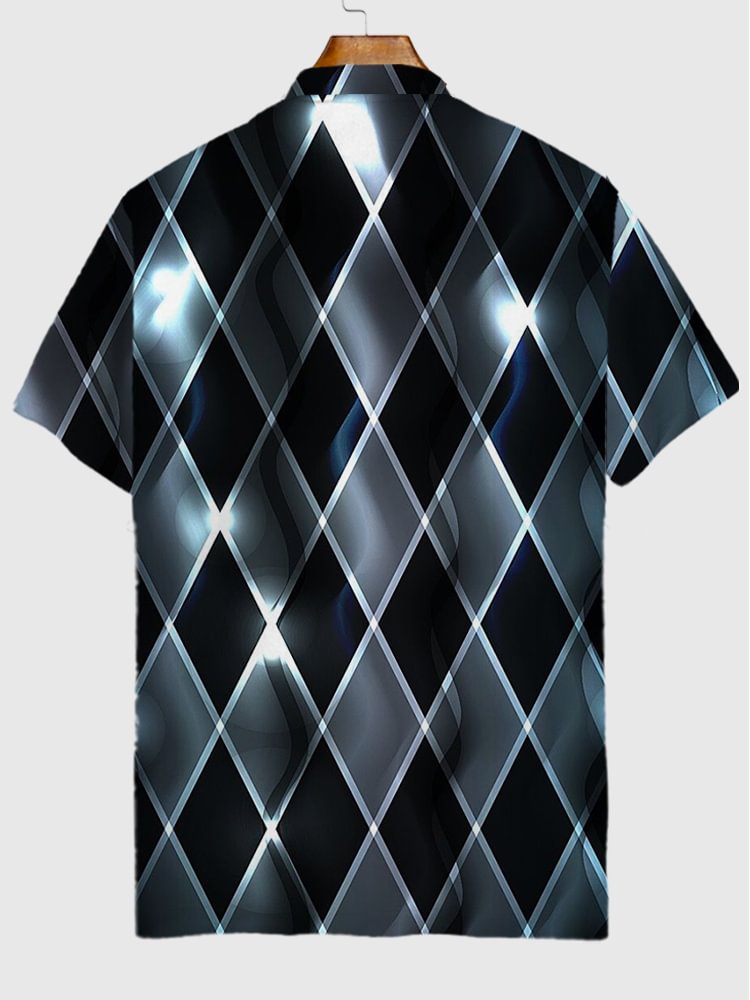 Abstract Cool Gradient Gray Diamond Plaid Printing Short Sleeve Polo