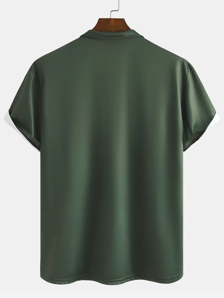 Vinage Gray And Black Stitching Geometrical Element Printing Zipper Spread Collar Short Sleeve Polo