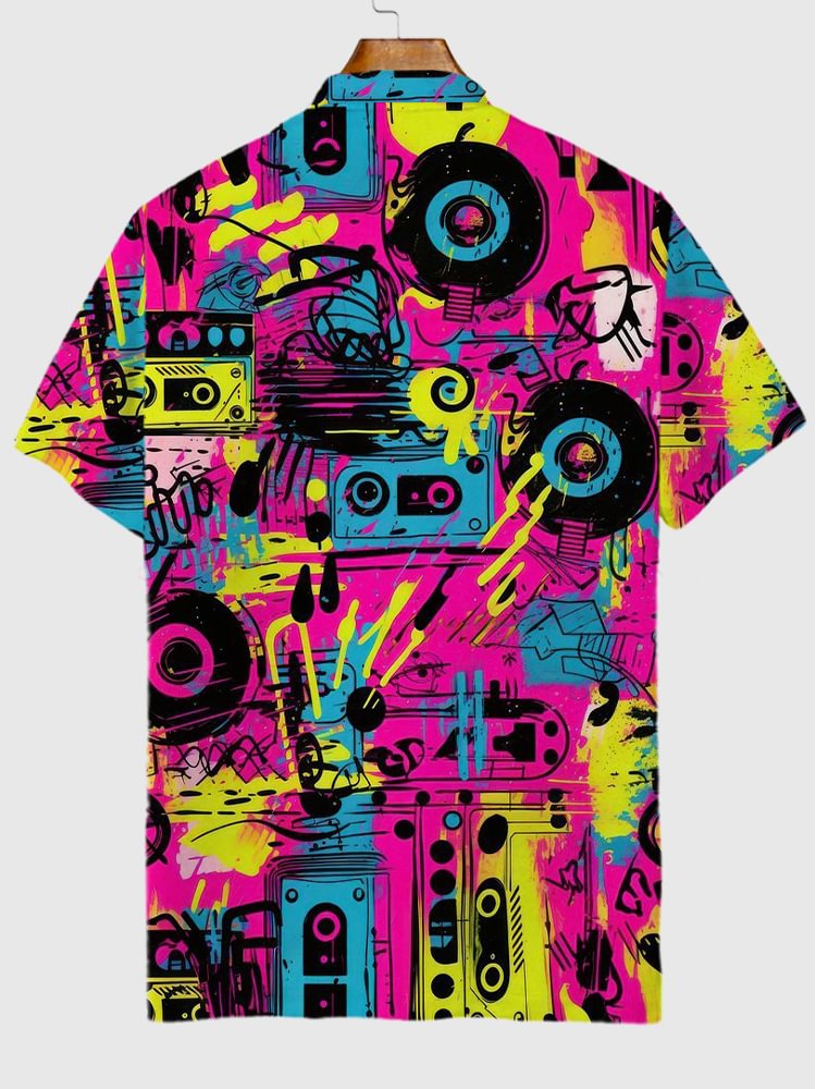 Pop Art Graffiti Style Music Elements Pattern Printing Short Sleeve Polo
