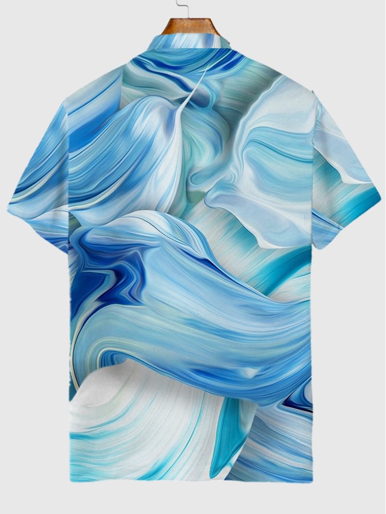 Summer Gradient Blue Marble Art Pattern Printing Short Sleeve Polo