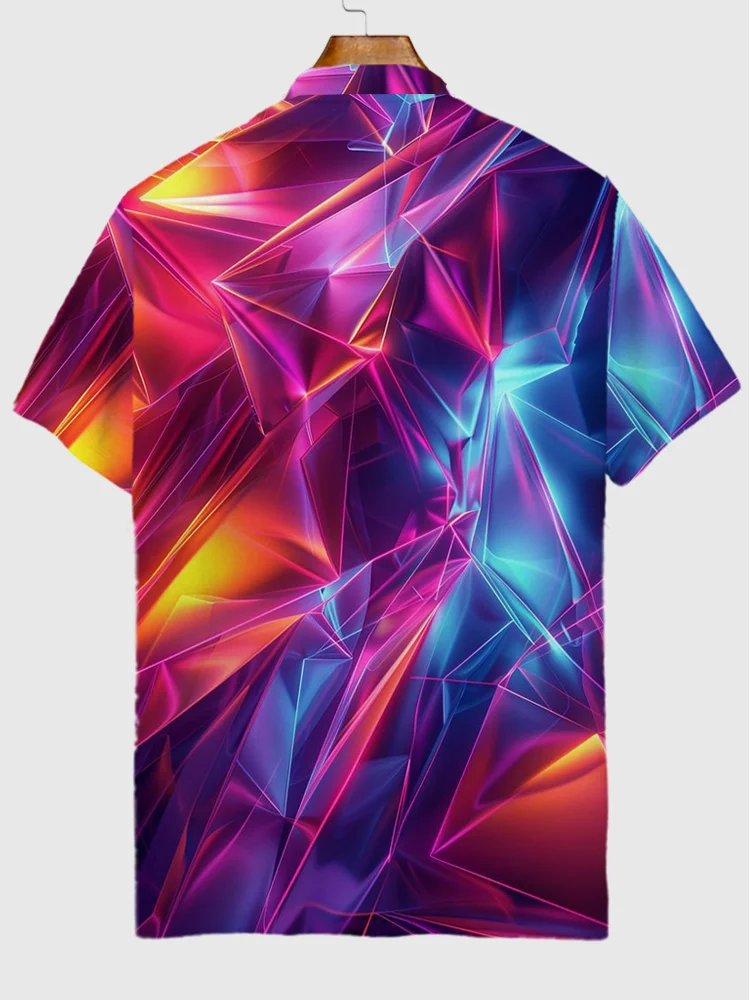 Rainbow Neon Wrinkled Laser Texture Printing Short Sleeve Polo
