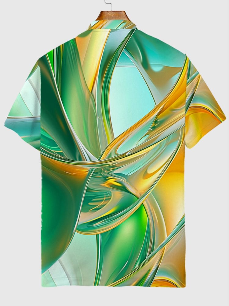 Abstract Yellow Green Gradient Flowing Liquid Pattern Printing Short Sleeve Polo